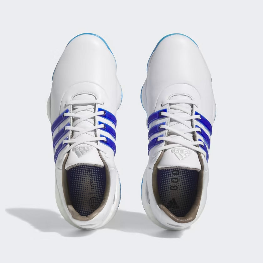 Adidas Tour 360 White/Blue Spiked Golf Shoes