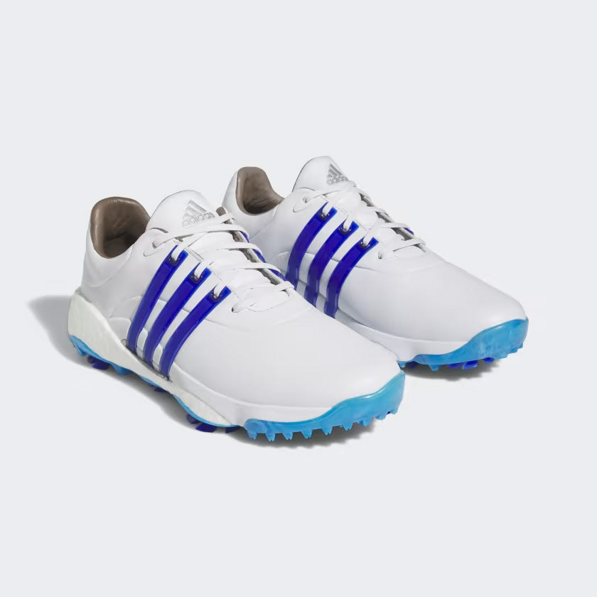 Adidas Tour 360 White/Blue Spiked Golf Shoes